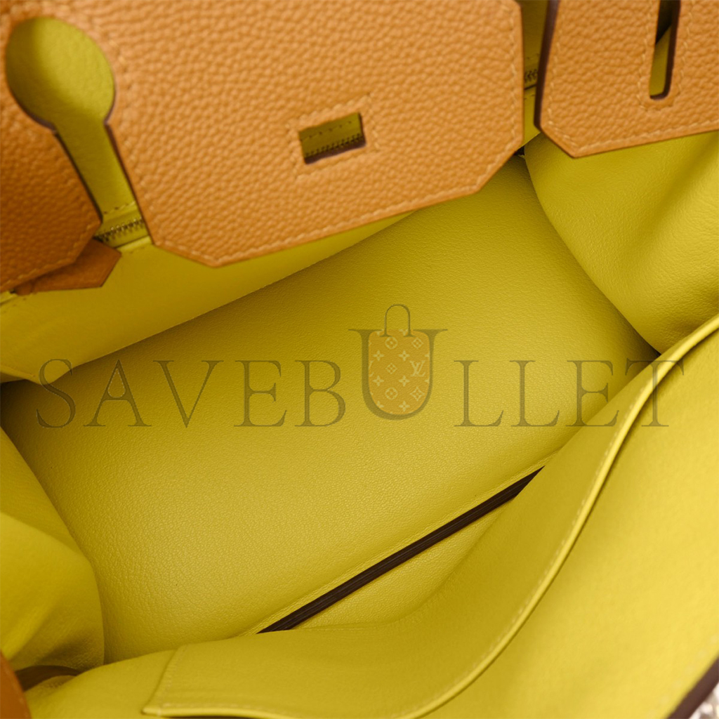 H**mes master birkin 25 togo leather sesame leather lemon yellow silver buckle bag 630873 (25*20*13cm)